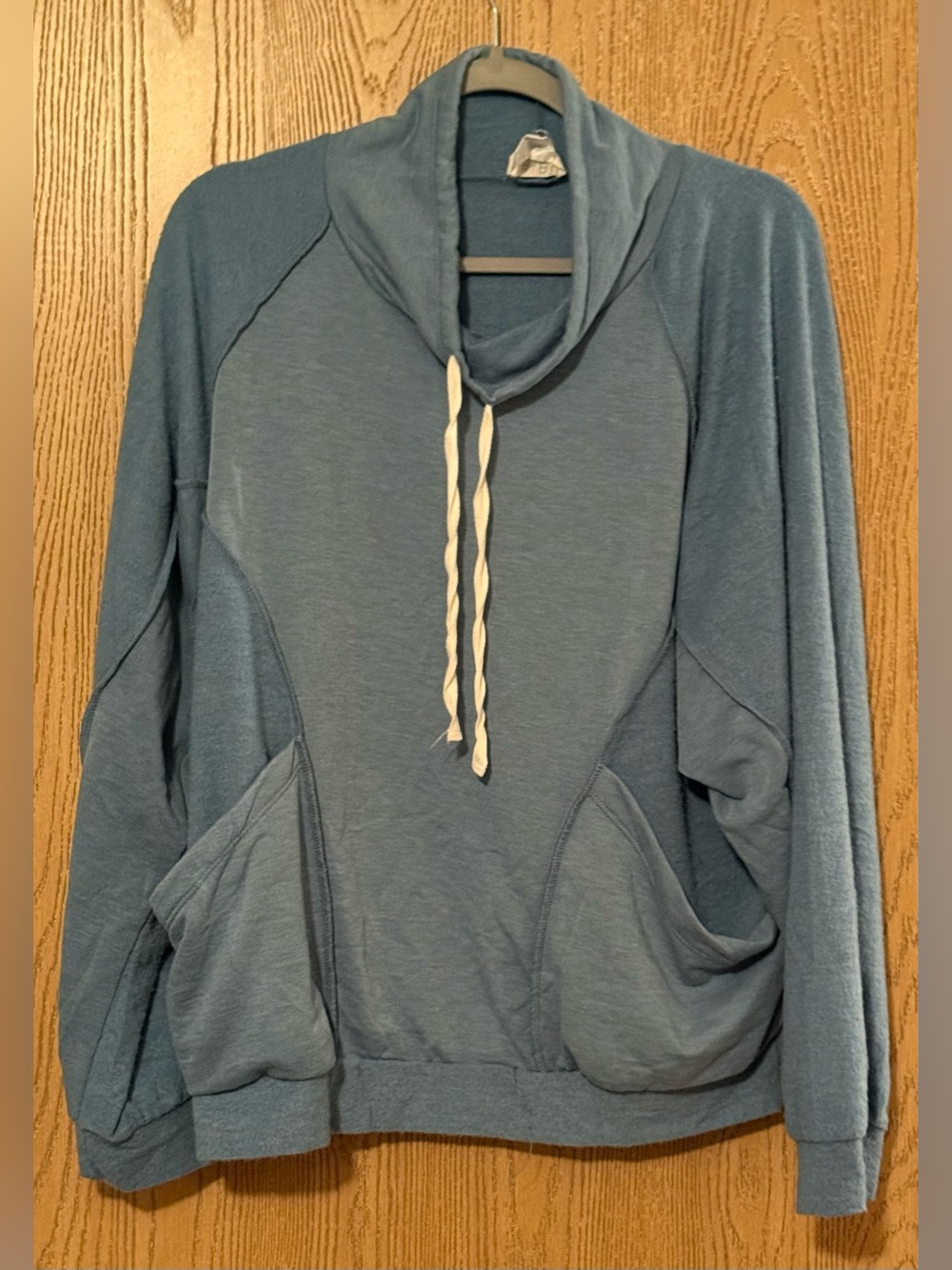 BiBi Slate Blue Cowl-Neck Drawstring Sweater
